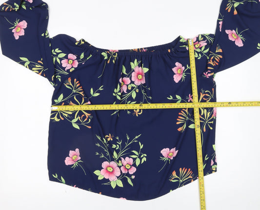 GAP Women's Blue Floral Off Shoulder 3/4 Sleeve Polyester Blouse XS