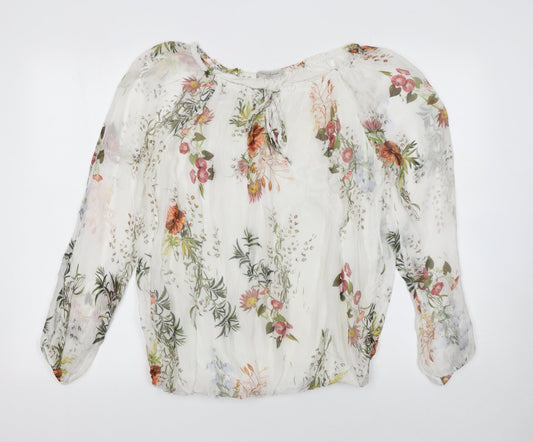 Viola Borghi Women’s White Floral Chiffon Tunic Blouse Size L