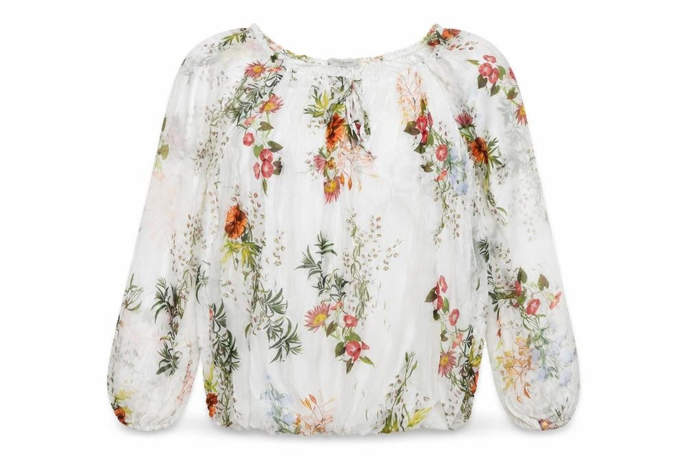 Viola Borghi Women’s White Floral Chiffon Tunic Blouse Size L