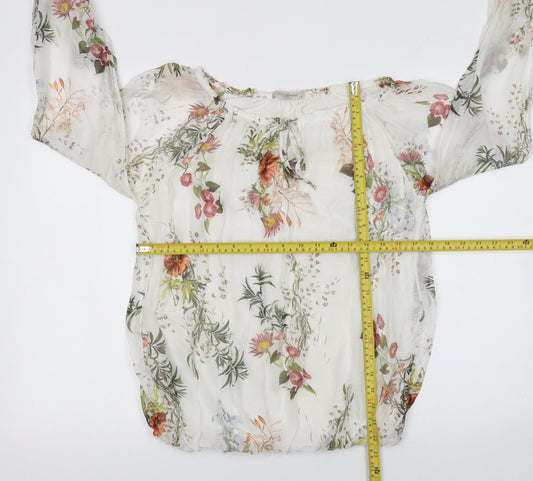 Viola Borghi Women’s White Floral Chiffon Tunic Blouse Size L