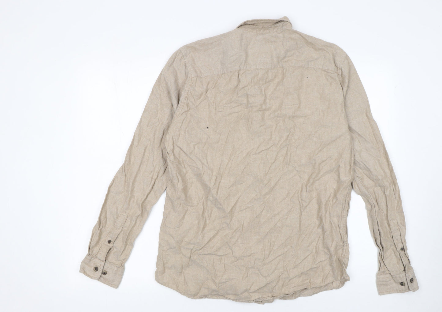 Jack & Jones Essentials Men's Beige Cotton Flannel Button-Up Shirt M