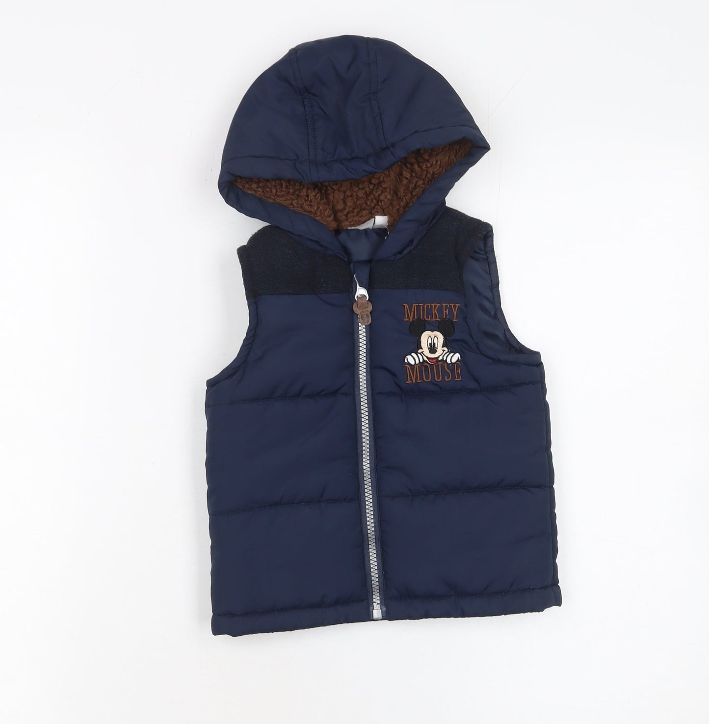 Disney Boys Blue Mickey Mouse Hooded Puffer Waistcoat 12-18 Months