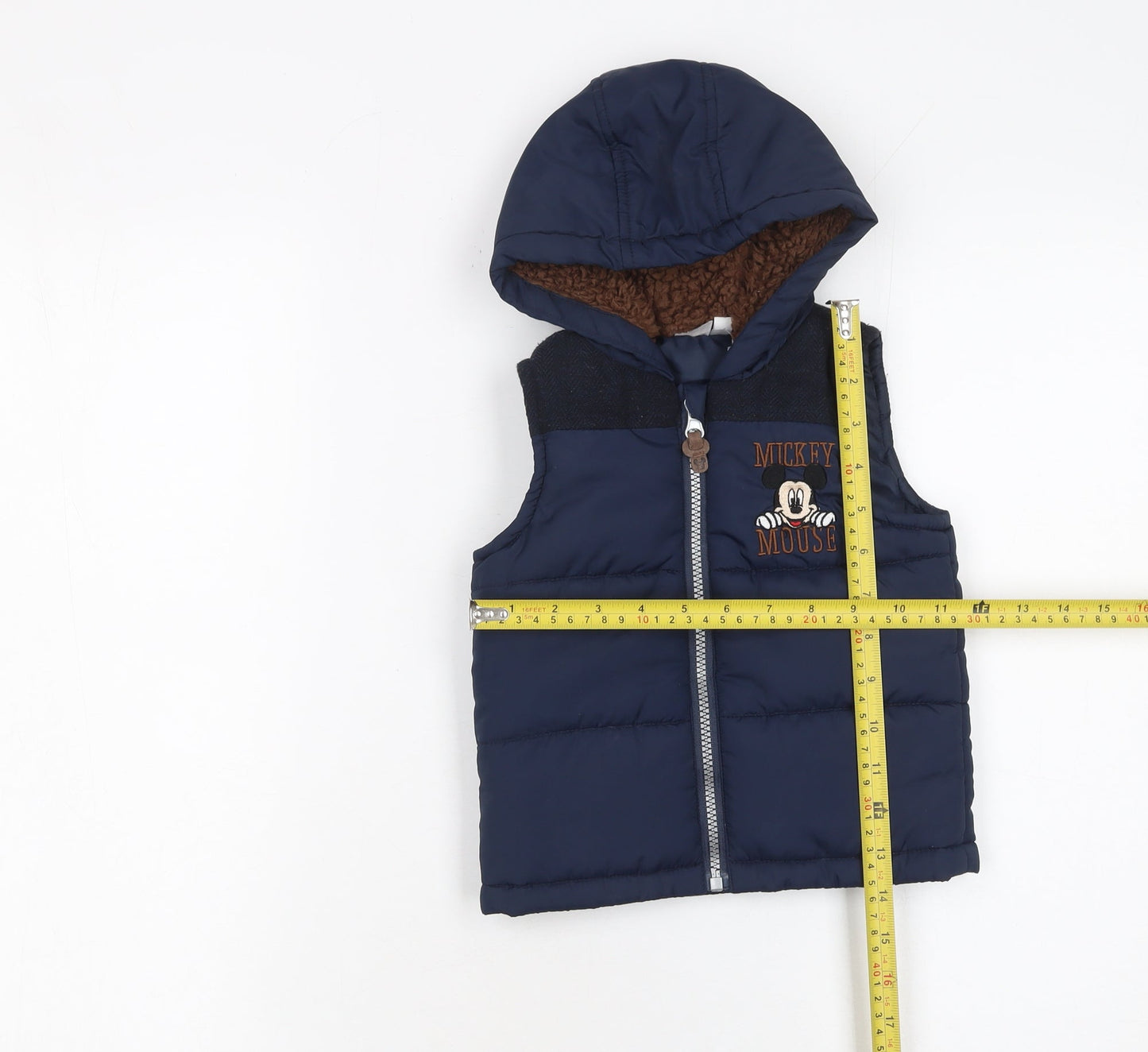 Disney Boys Blue Mickey Mouse Hooded Puffer Waistcoat 12-18 Months