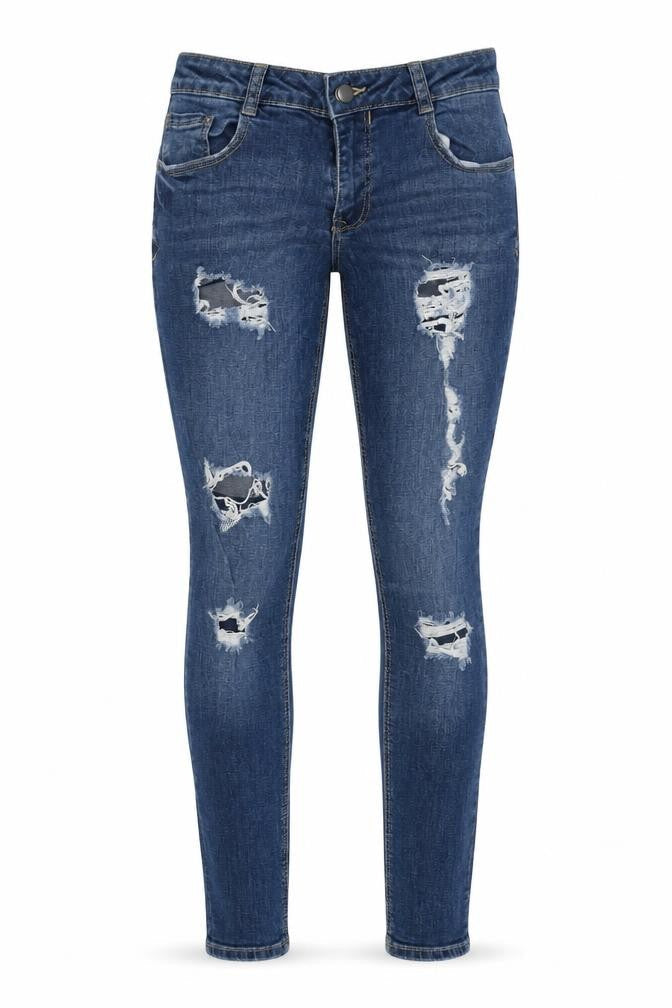 Front view of Denim Co. Women’s Blue Distressed Skinny Jeans, size UK 10