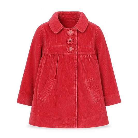 Mini Boden Girls Red Corduroy Button Coat 3-4 Years Lined Mid-Length