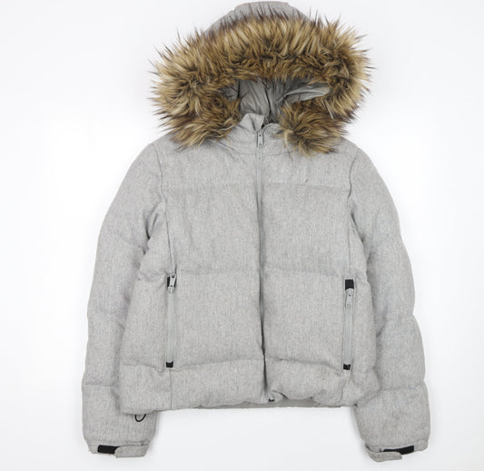 Gap Womens Grey Wool Blend Hooded Puffer Jacket Size L Winter Coat