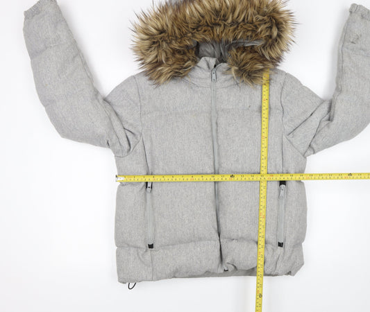 Gap Womens Grey Wool Blend Hooded Puffer Jacket Size L Winter Coat