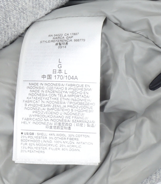 Gap Womens Grey Wool Blend Hooded Puffer Jacket Size L Winter Coat