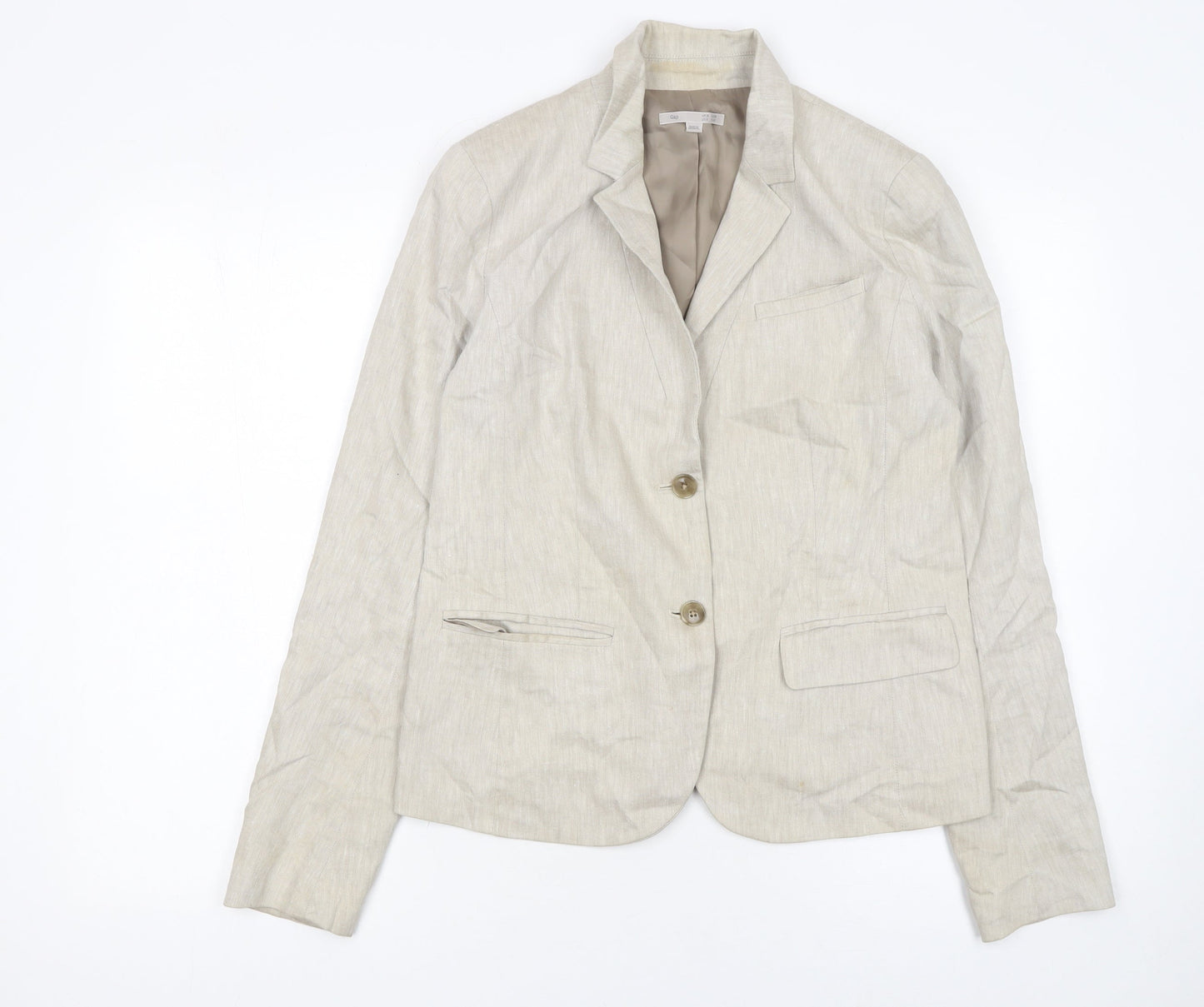 Gap Women Beige Linen Blend Two-Button Blazer UK 10