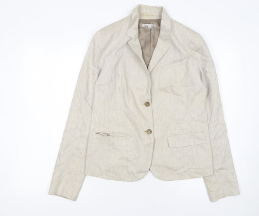 Gap Women Beige Linen Blend Two-Button Blazer UK 10