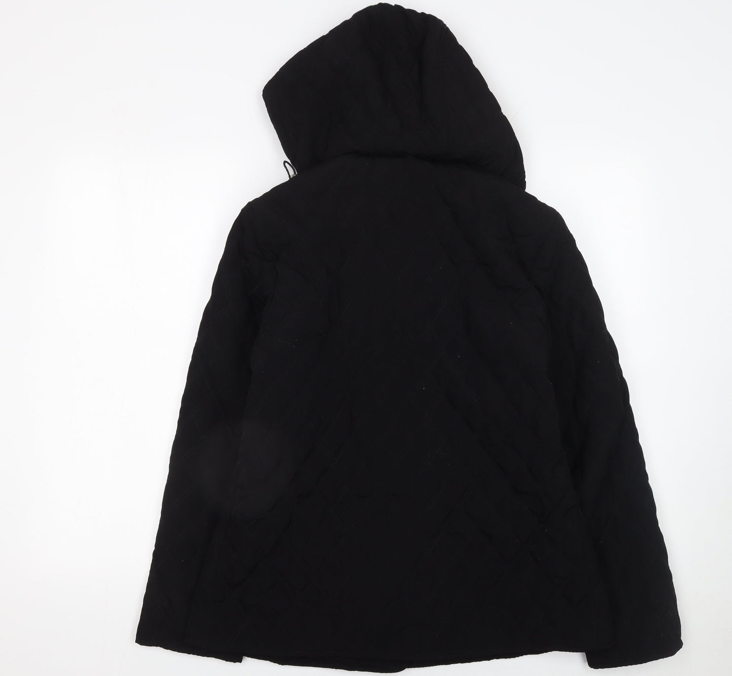 Portrait Womens Black Quilted Hooded Mid-Length Jacket Size 12