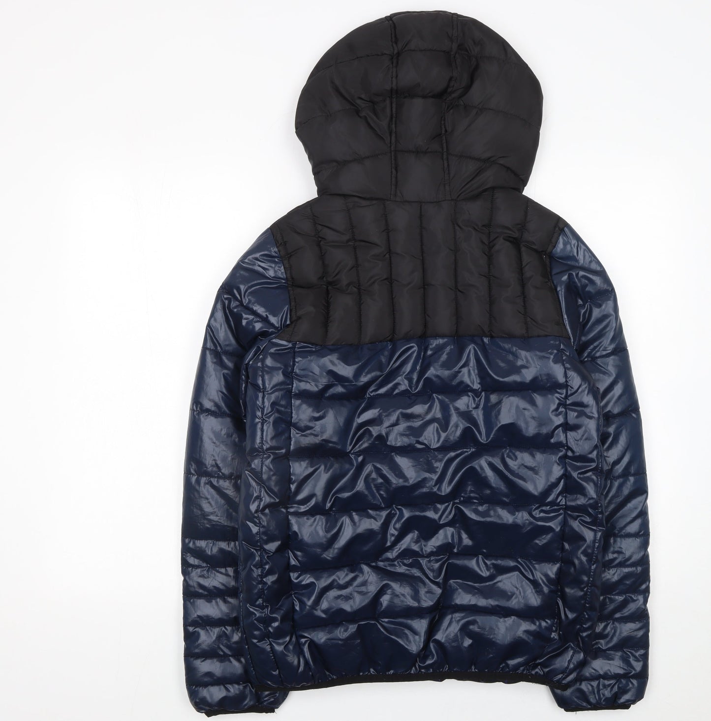 River Island Boys Black Blue Hooded Puffer Jacket 15-16 Years Polyester