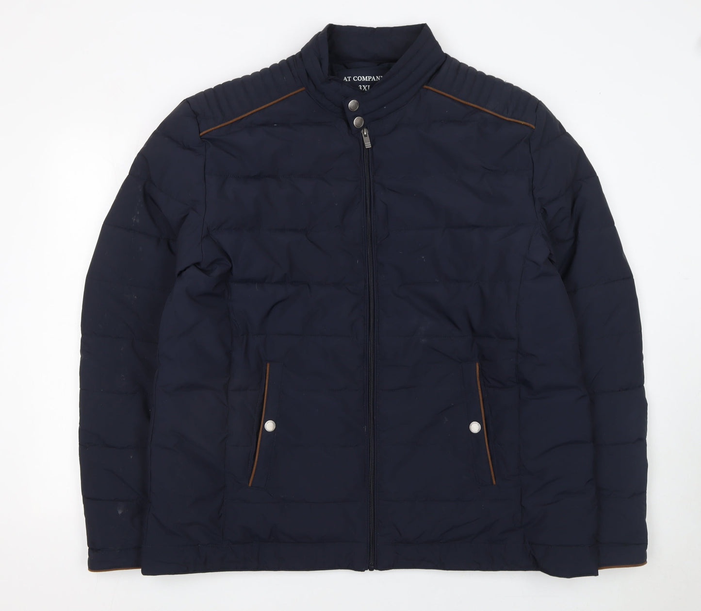 Armand Thiery Men's Blue 3XL Puffer Jacket with Brown Trim