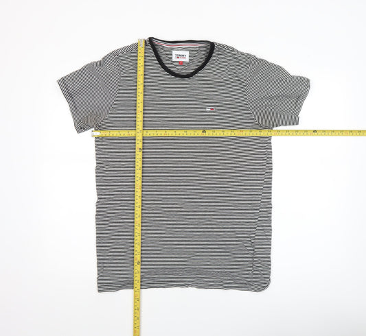 Tommy Hilfiger Mens Black Striped Cotton Crew Neck T-Shirt Size M