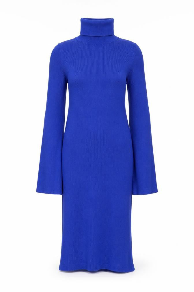 Zara Women Blue Knit Bodycon Roll Neck Long Sleeve Dress Size 8