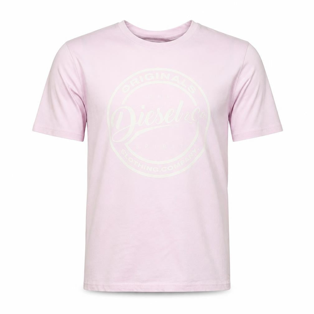 Diesel Men Pink Cotton Graphic Logo Crew Neck T-Shirt Medium