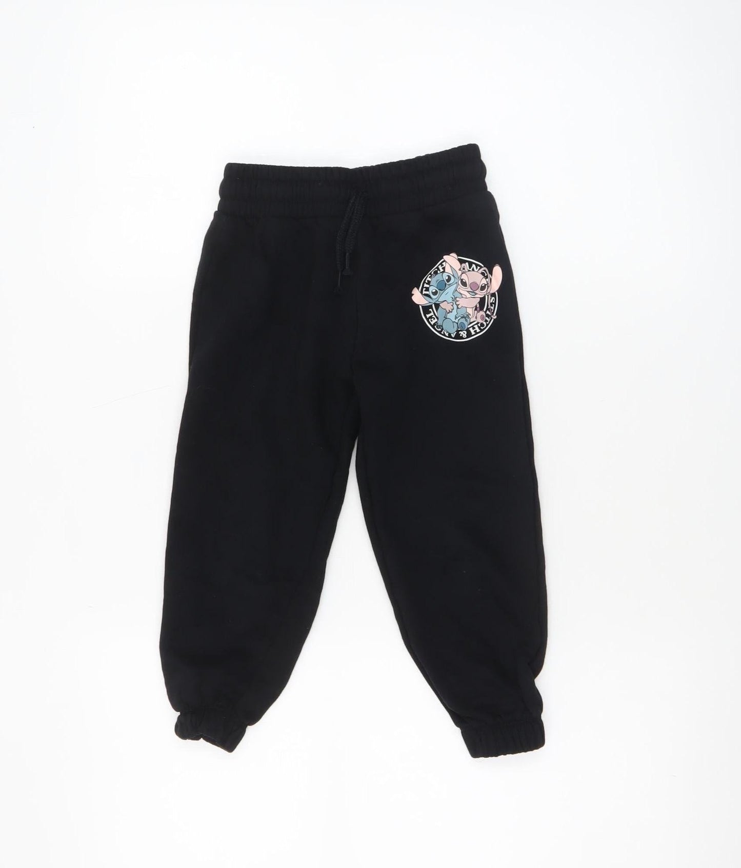 Disney Girls Black Lilo & Stitch Jogger Trousers 4-5 Years Cotton Fleece