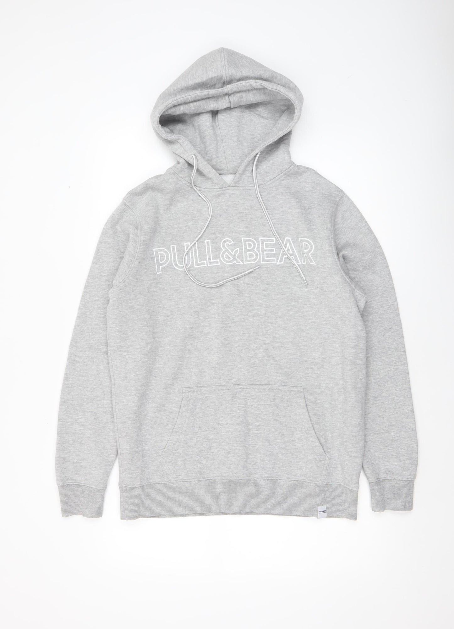Pull & Bear Men’s Grey Small Pullover Hoodie with Logo Detail