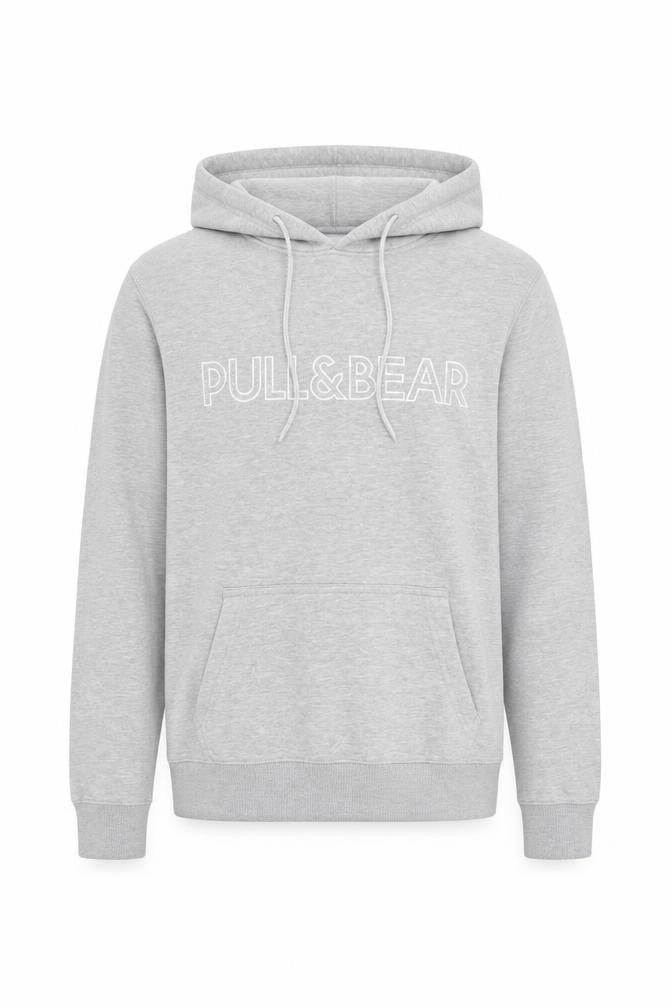 Pull & Bear Men’s Grey Small Pullover Hoodie with Logo Detail