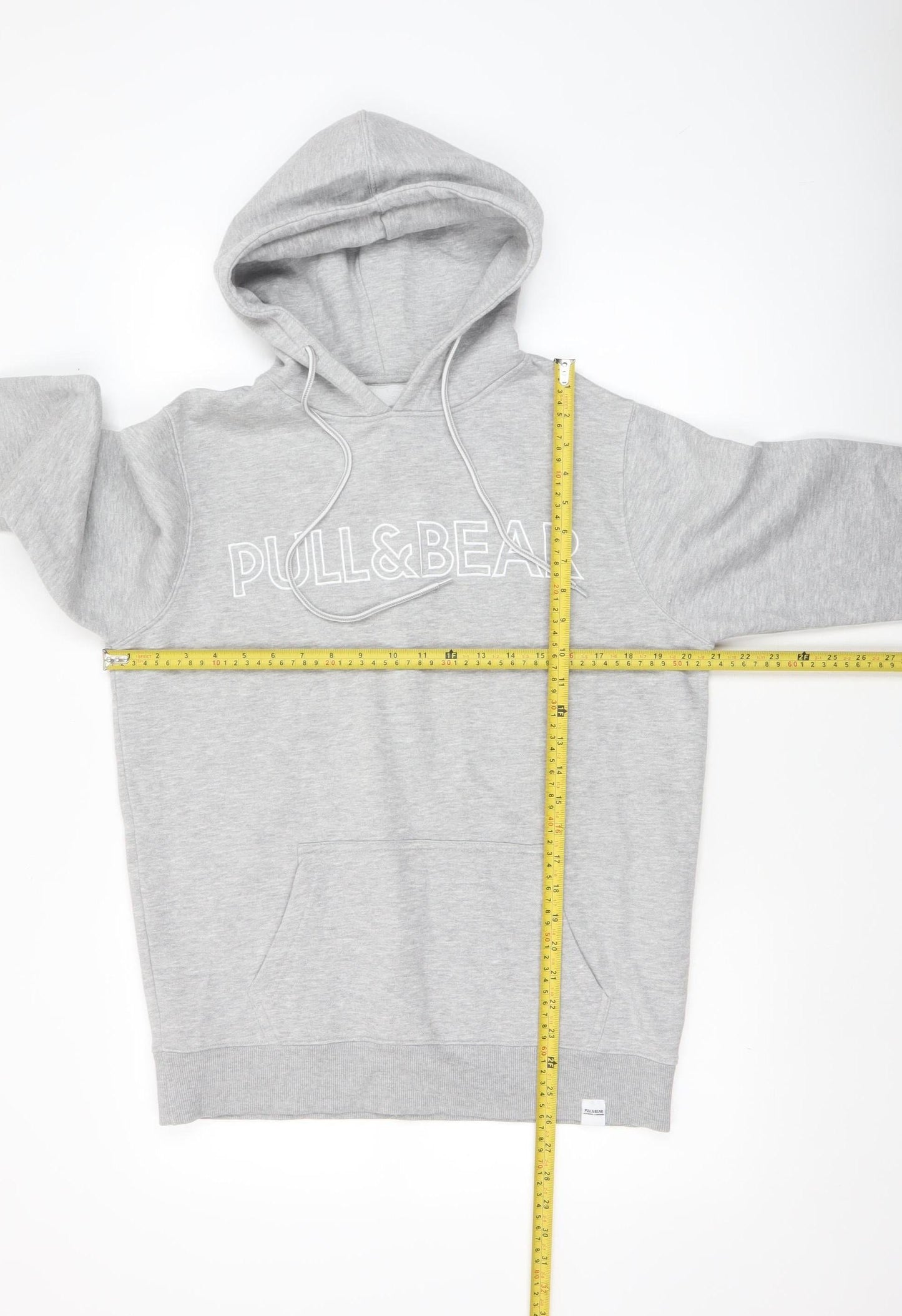 Pull & Bear Men’s Grey Small Pullover Hoodie with Logo Detail