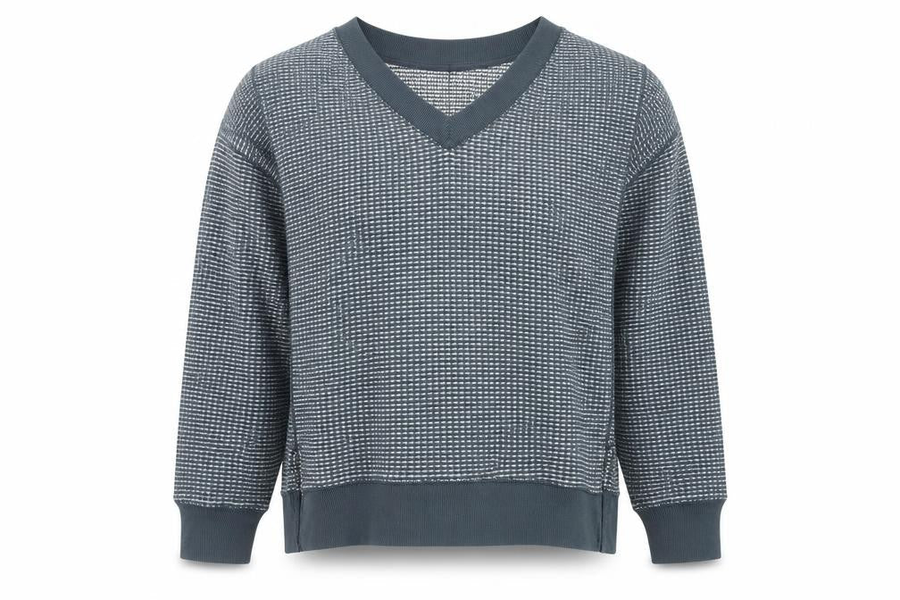 American Eagle Women Grey Textured V-Neck Pullover Sweatshirt M