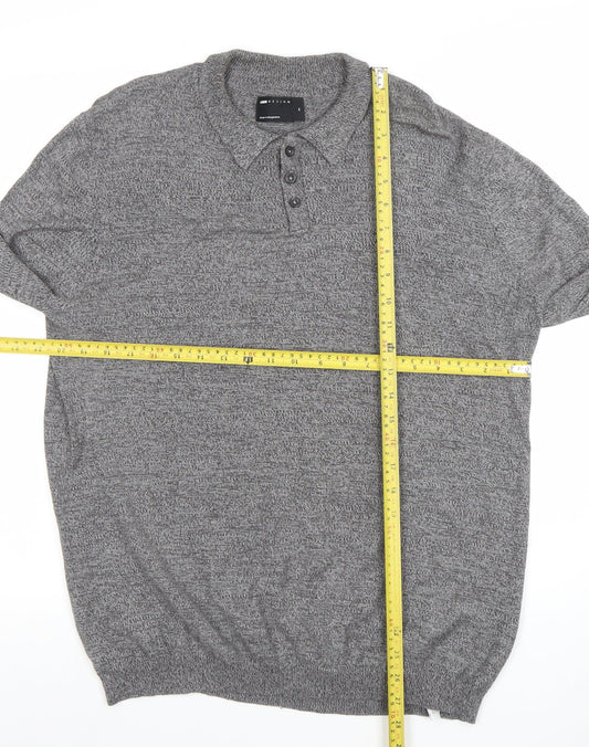 ASOS Men's Grey Cotton Collared Henley Jumper M Long Sleeve