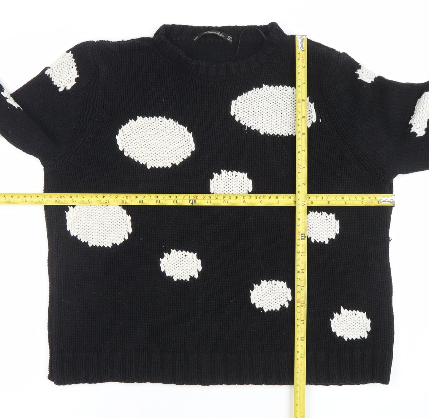 Zara Knit Women's Black Polka Dot Crew Neck Cotton Jumper Size L