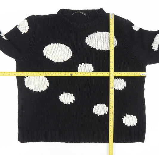 Zara Knit Women's Black Polka Dot Crew Neck Cotton Jumper Size L