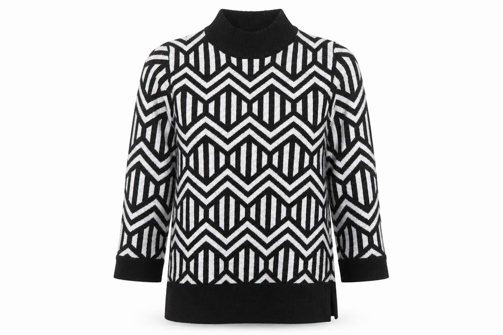 Front view of Principles by Ben de Lisi Women’s Black Geometric Mock Neck Jumper, size UK 10