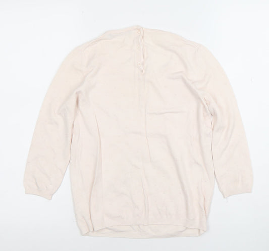 Mango Women Beige Knit Long Sleeve Scoop Neck Basic Blouse Size S