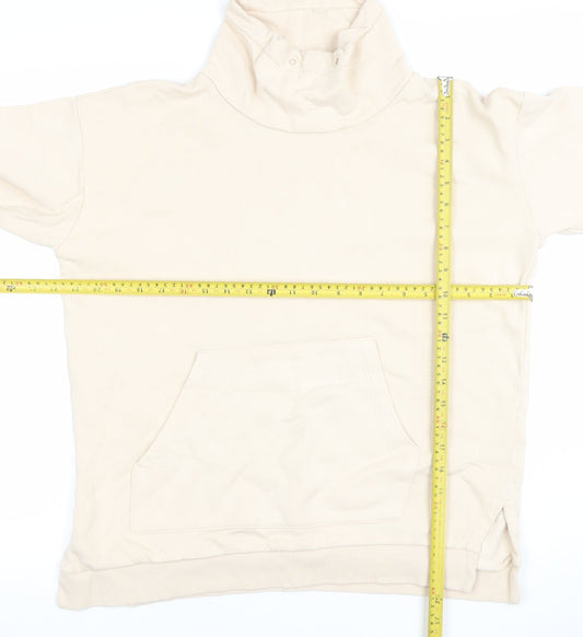 ICHI Women Beige High Neck Pullover Sweatshirt M 100% Cotton