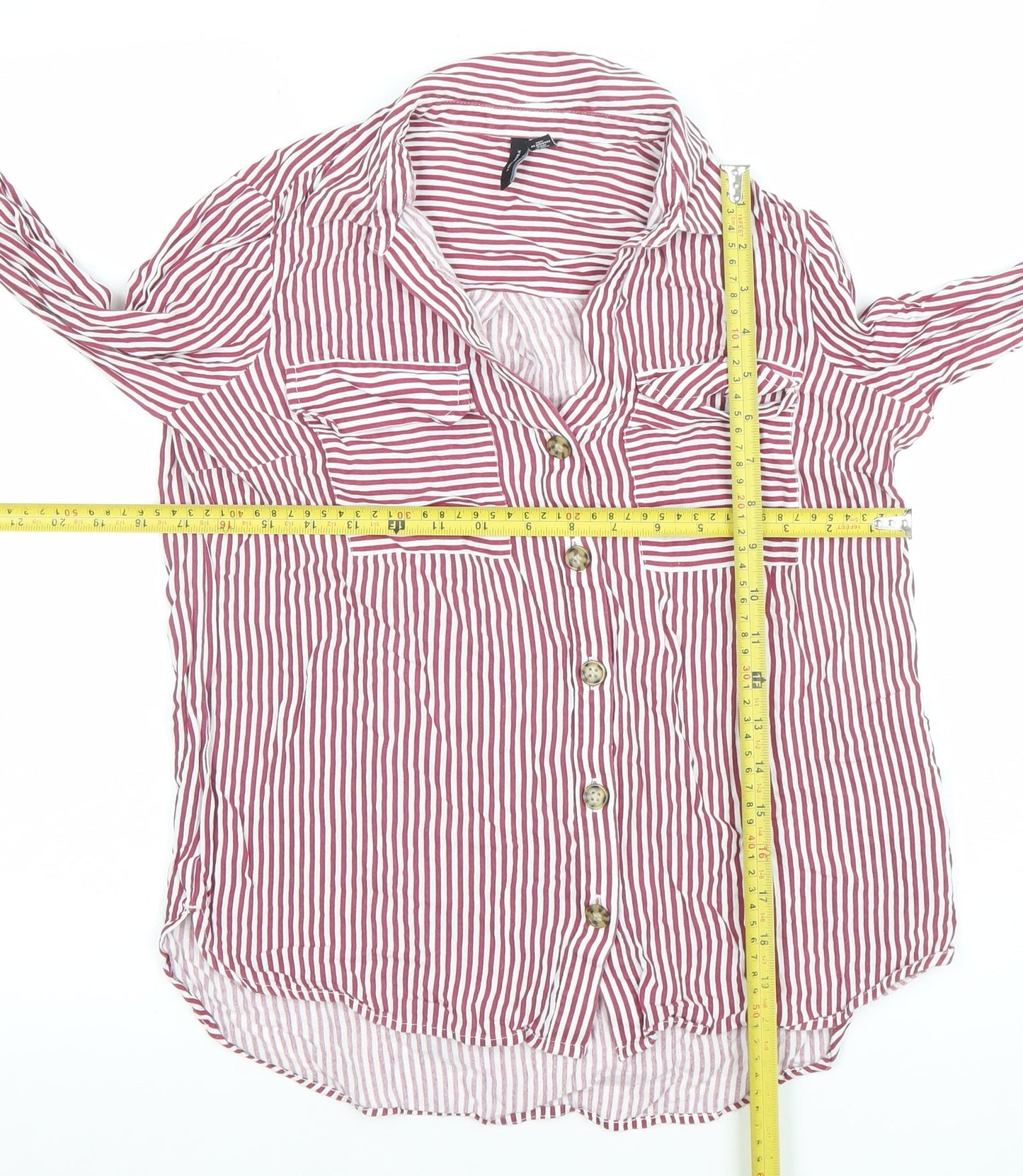 Vero Moda Women's Red Striped Button-Up Shirt Size S