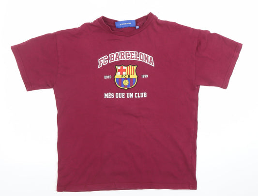FC Barcelona Boys Red 12-13 Years Graphic Logo Cotton T-Shirt