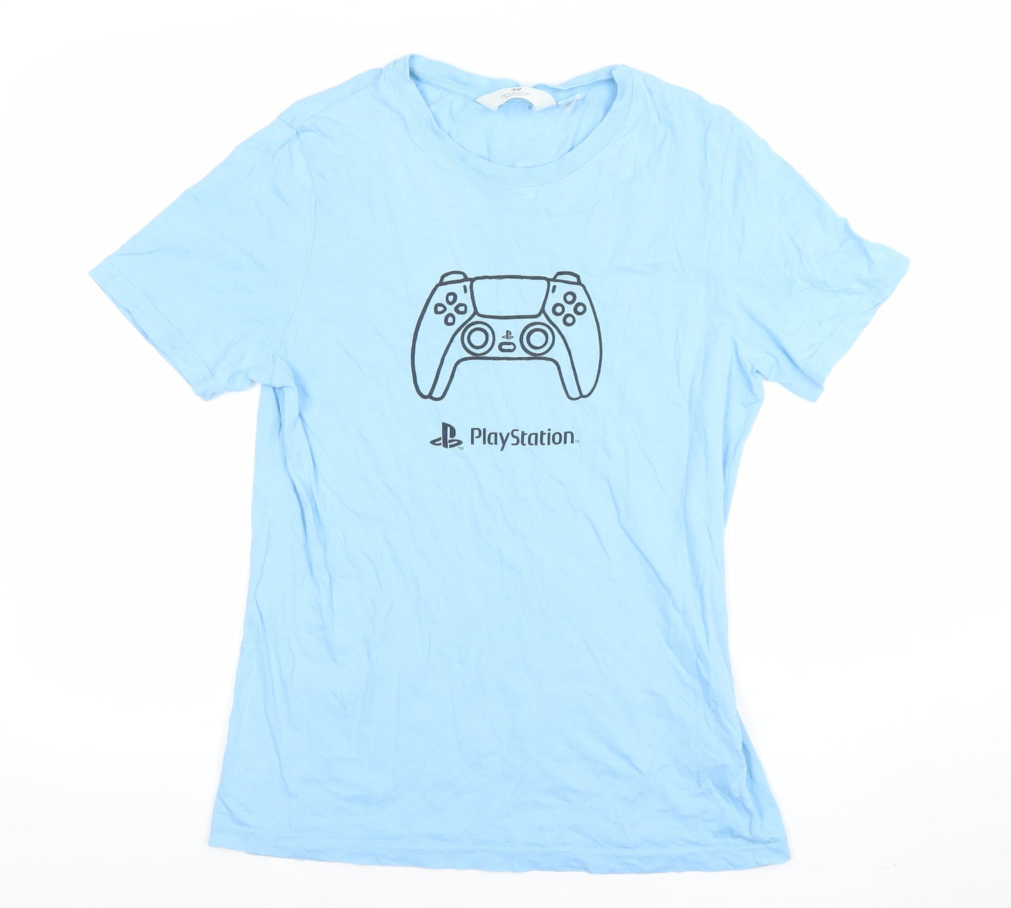 H&M Boys Blue PlayStation Graphic T-Shirt 14 Years Short Sleeve Cotton