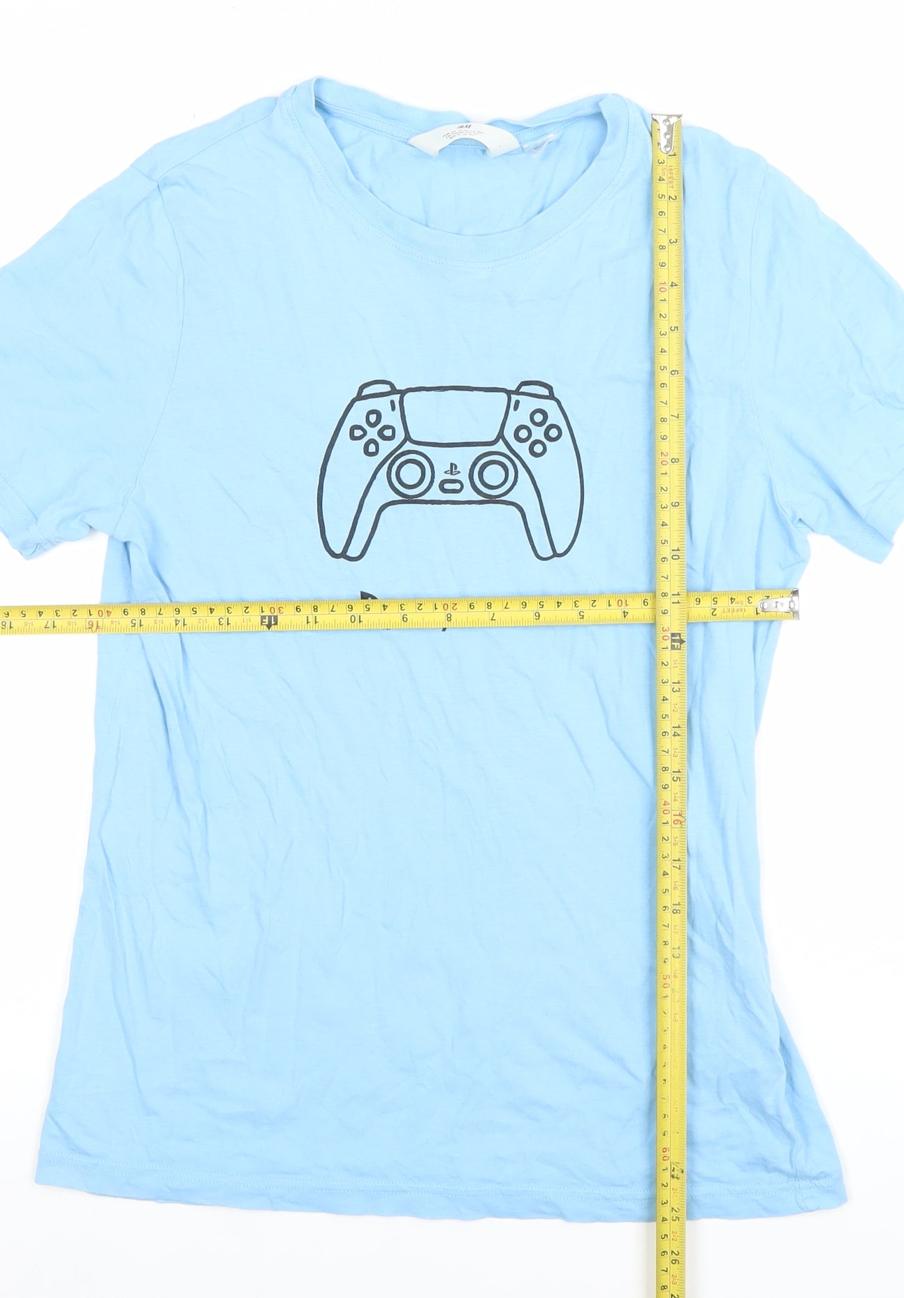 H&M Boys Blue PlayStation Graphic T-Shirt 14 Years Short Sleeve Cotton