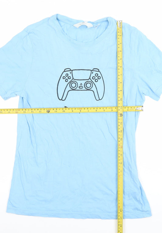 H&M Boys Blue PlayStation Graphic T-Shirt 14 Years Short Sleeve Cotton