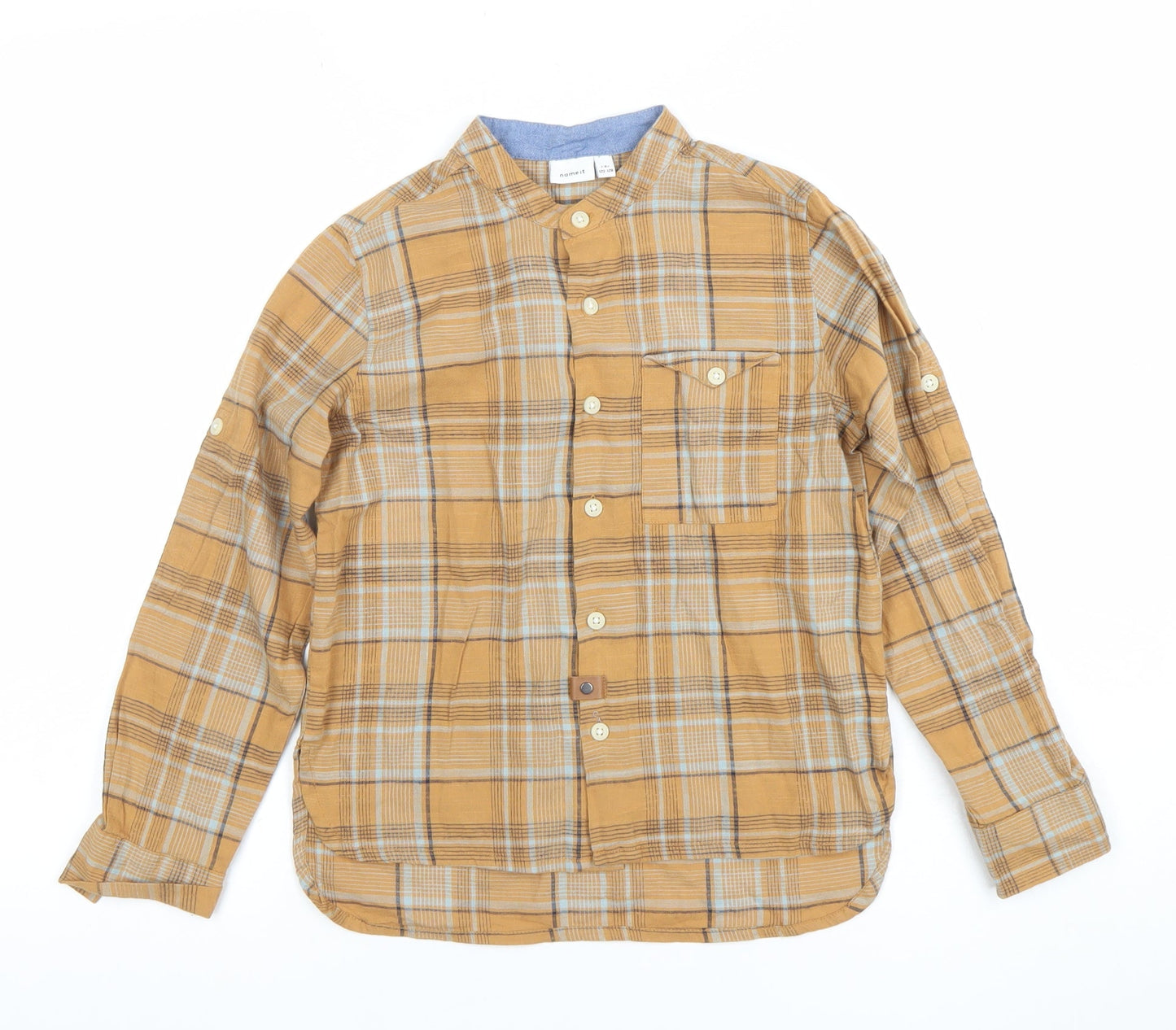 Name It Boys Brown Checked Cotton Button-Up Shirt 7-8 Years Long Sleeve