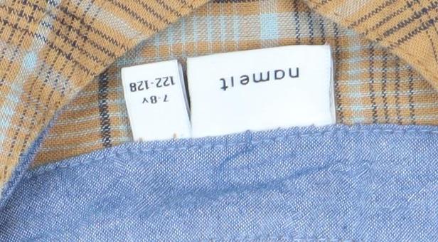 Name It Boys Brown Checked Cotton Button-Up Shirt 7-8 Years Long Sleeve