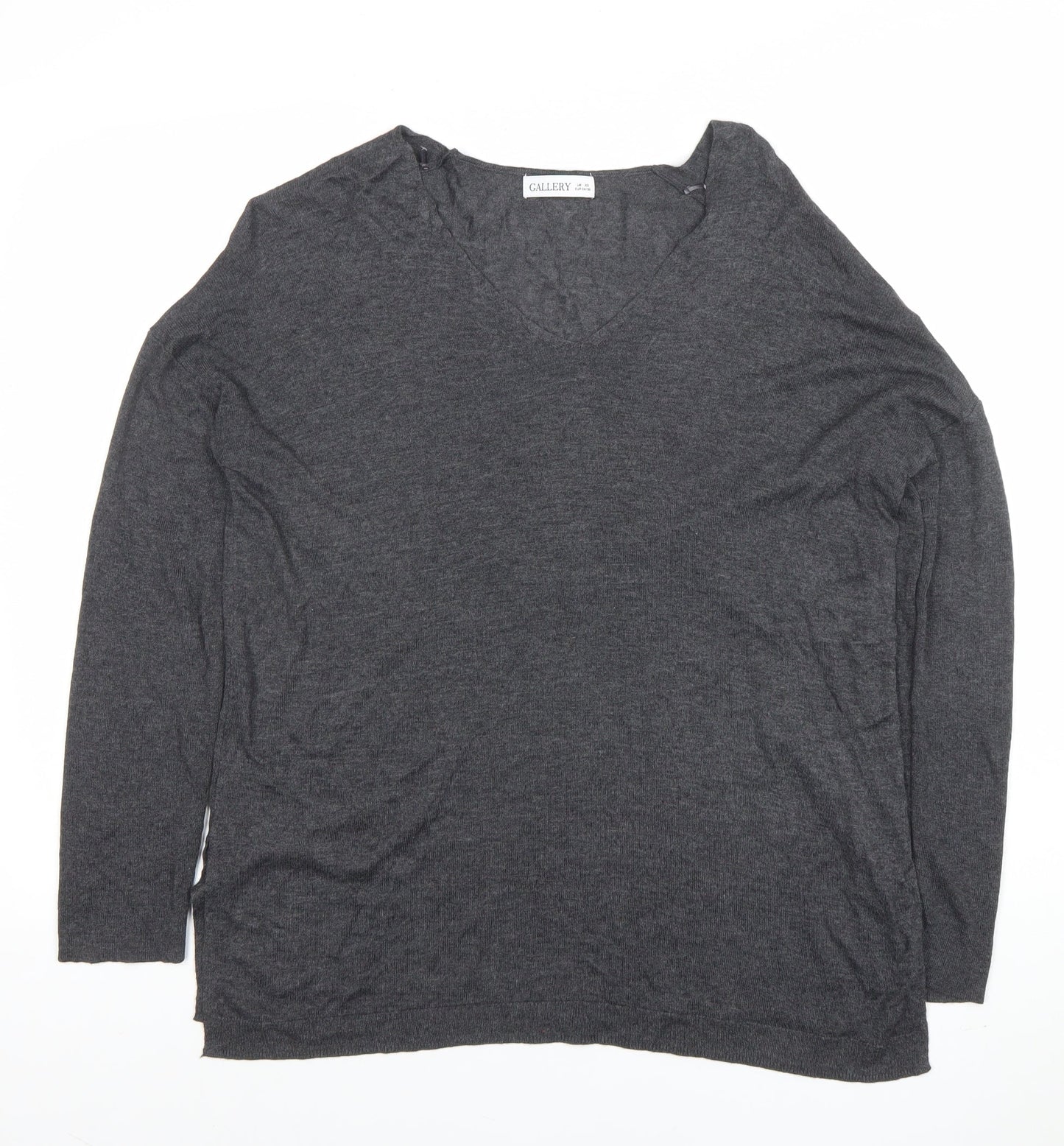 Gallery Womens Grey V-Neck Long Sleeve Basic Top XS