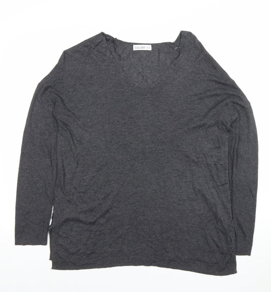 Gallery Womens Grey V-Neck Long Sleeve Basic Top XS