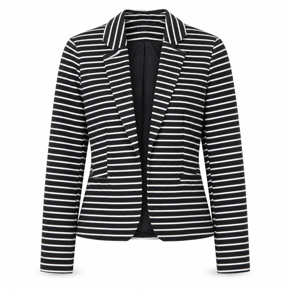Front view of Atmosphere Women Black White Stripe Blazer UK 12 Single-Breasted Jacket