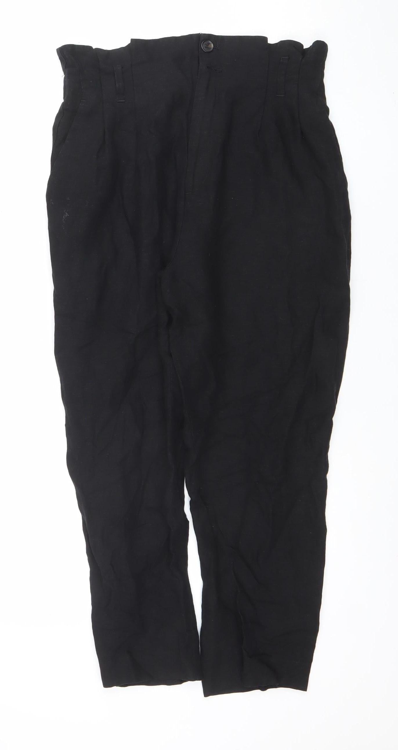 H&M Womens Black Size 10 Tapered Linen Blend Trousers