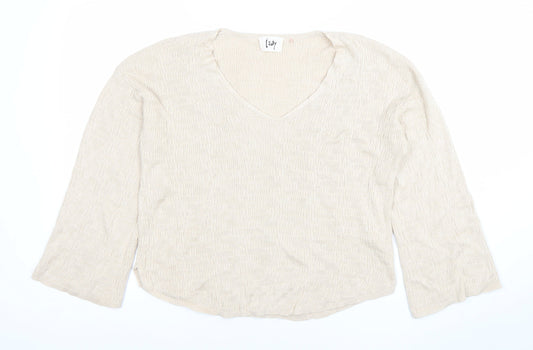 Isay Women Beige V-Neck Knit Pullover Jumper S
