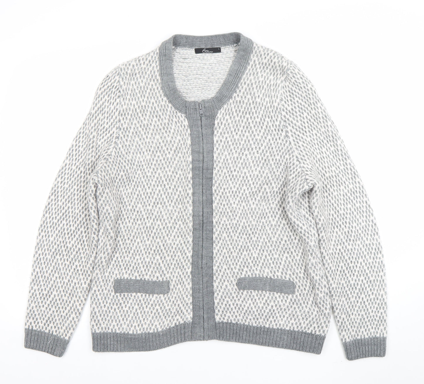 BN Collection Women's Grey Wool Zip Cardigan L