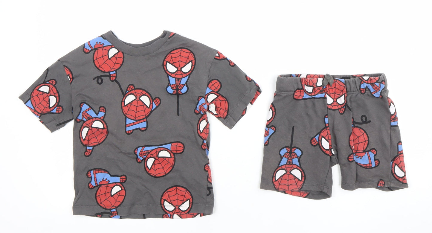 H&M Boys Grey Spider-Man Short Sleeve Outfit Set 2-3 Years 100% Cotton