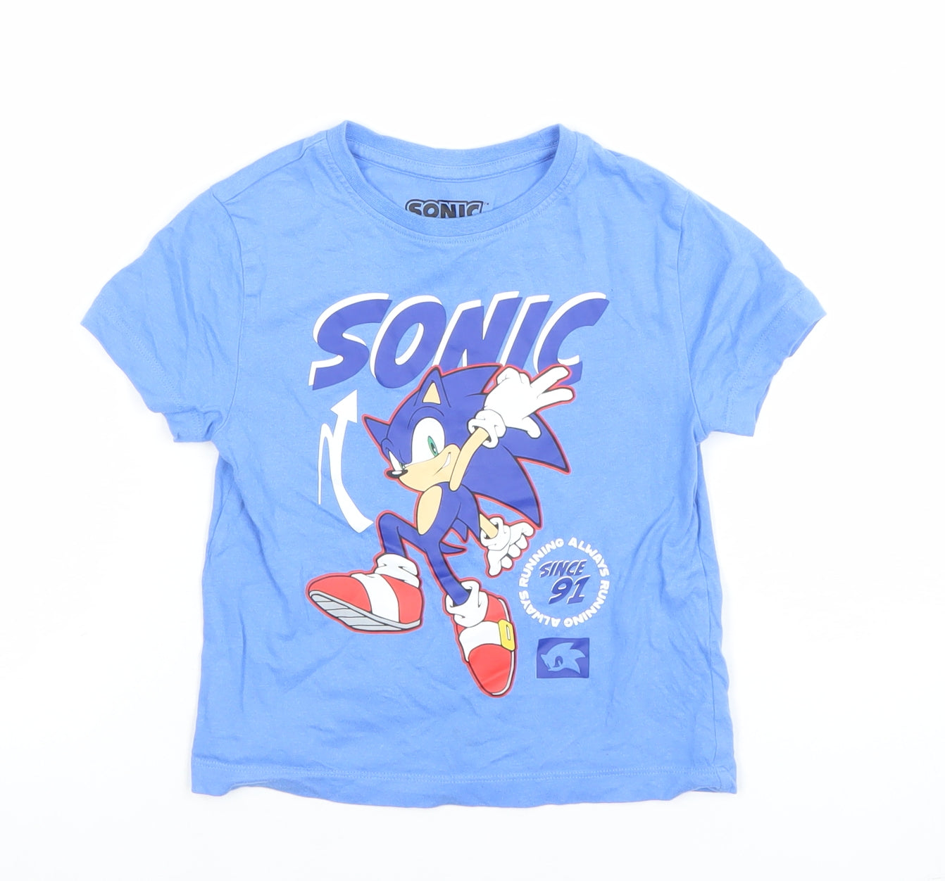 Sonic the Hedgehog Boys Blue Graphic T-Shirt 2-3 Years Short Sleeve Cotton
