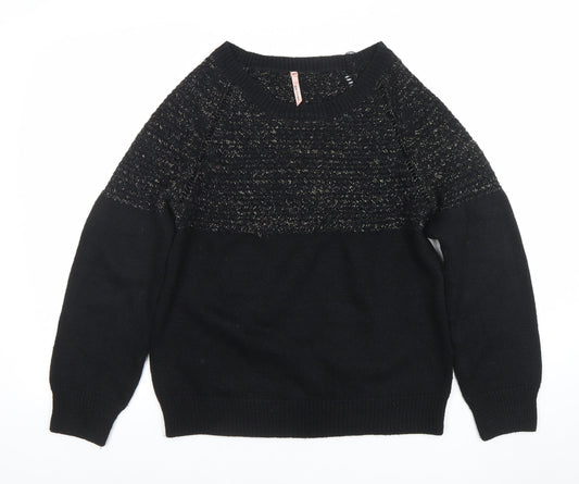 Sweewe Paris Womens Black Metallic Knit Jumper Size M Crew Neck Long Sleeve