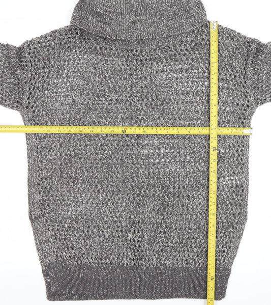 Papaya Women’s Grey Roll Neck Open-Knit Jumper Size M