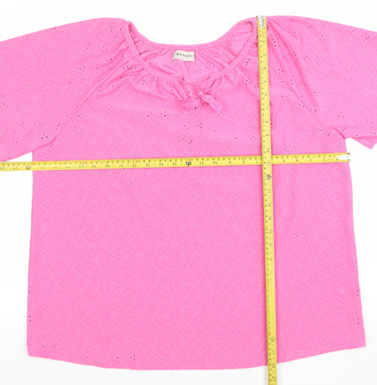 Bassini Women’s Pink Floral Eyelet Tunic Blouse Size 16