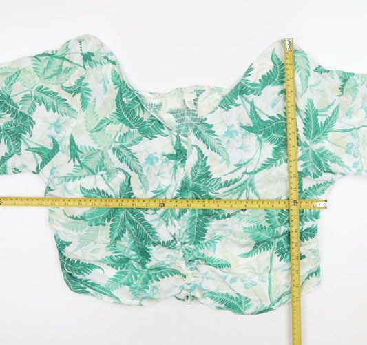 H&M Women's Green Tropical Off Shoulder Cropped Blouse Size 18